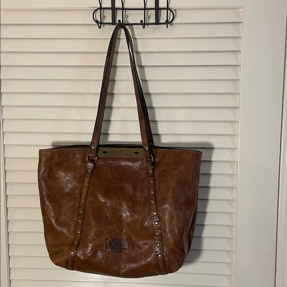 Patricia Nash Benvenuto Heritage Brown Leather Tote with Stud Accents - Picture 1 of 16